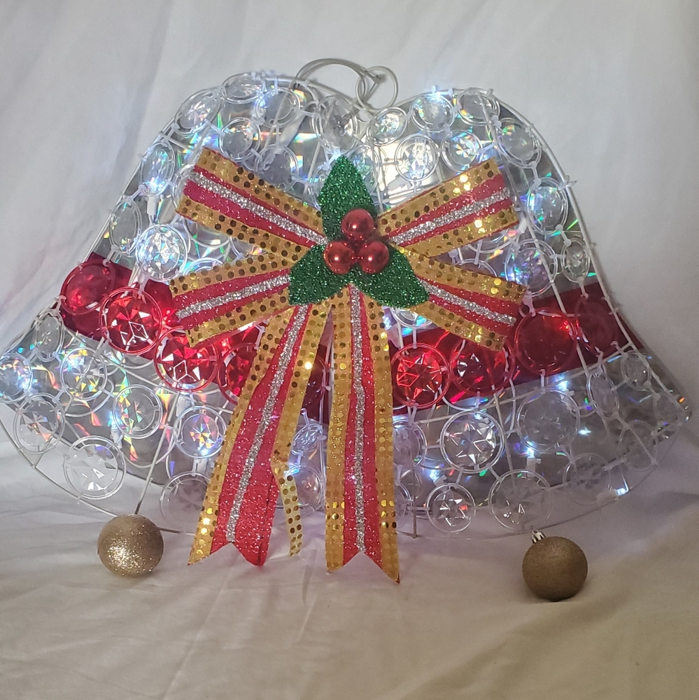 LED Crystal Disc Twin Bells Vtg 2000 Indoor Outdoor Hanging Light Display